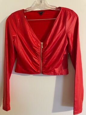 Guess crop faux leather zipper top size medium